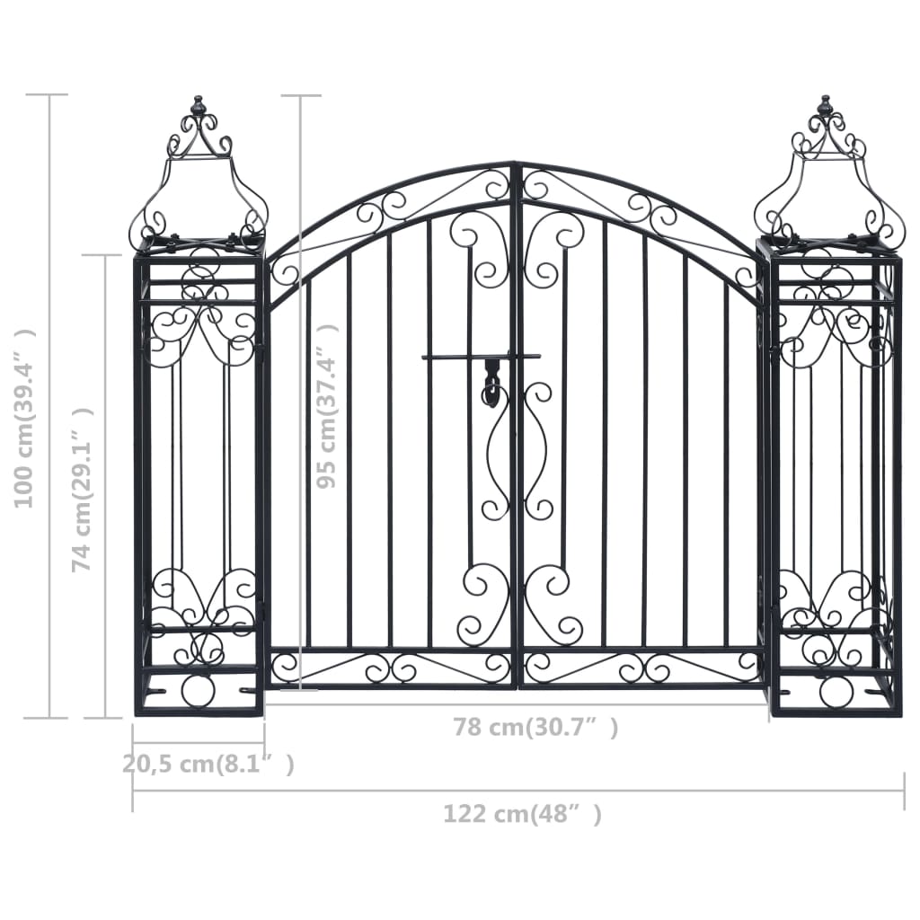 vidaXL Ozdobná záhradná brána 122x20,5x100 cm kované železo