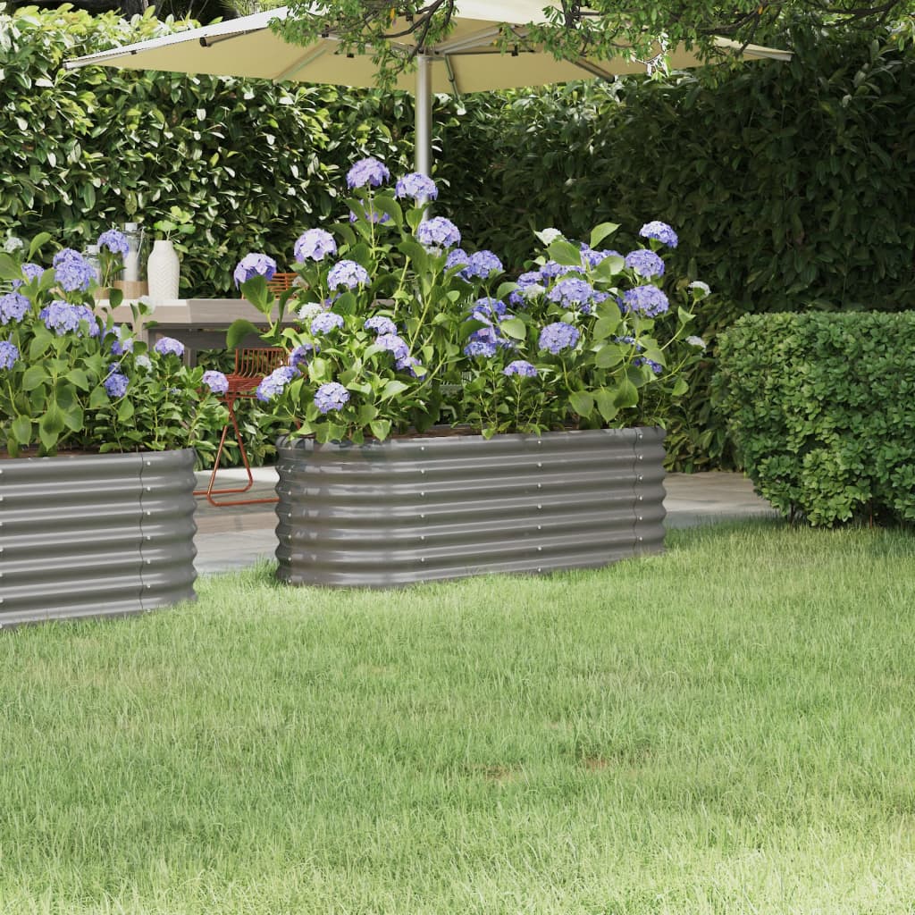 vidaXL Vyvýšený záhradný záhon práškovaná oceľ 114x40x36 cm sivý