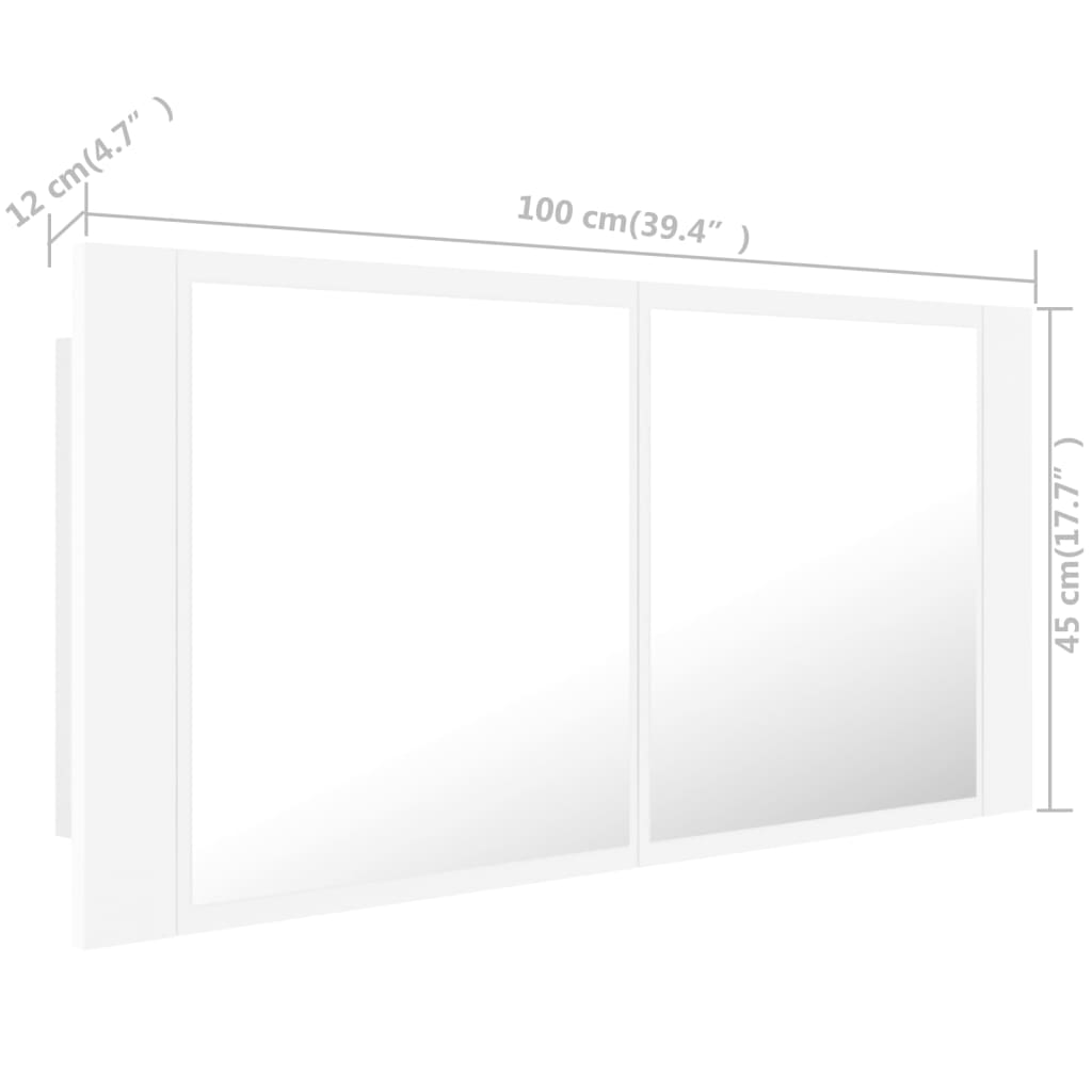 vidaXL Kúpeľňová skrinka s LED a zrkadlom, biela 100x12x45 cm, akryl