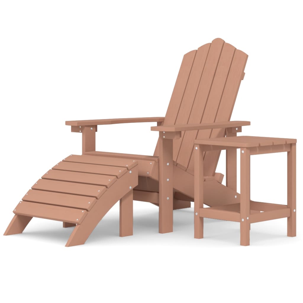 vidaXL Záhradná stolička Adirondack s podnožkou a stolíkom HDPE hnedá