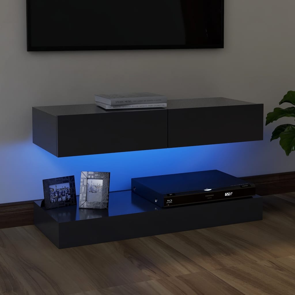 vidaXL TV skrinka s LED svetlami sivá 90x35 cm