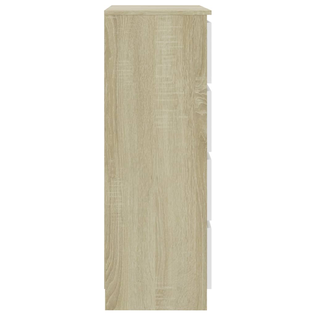 vidaXL Komoda, biela a dub sonoma 60x35x98,5 cm, kompozitné drevo