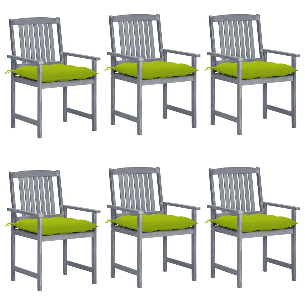 vidaXL Záhradné stoličky s podložkami 6 ks akáciový masív sivé