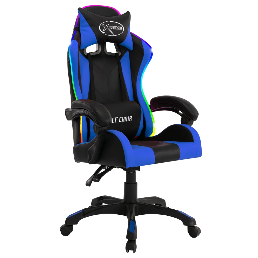 vidaXL Herná stolička s RGB LED svetlami modro-čierna umelá koža