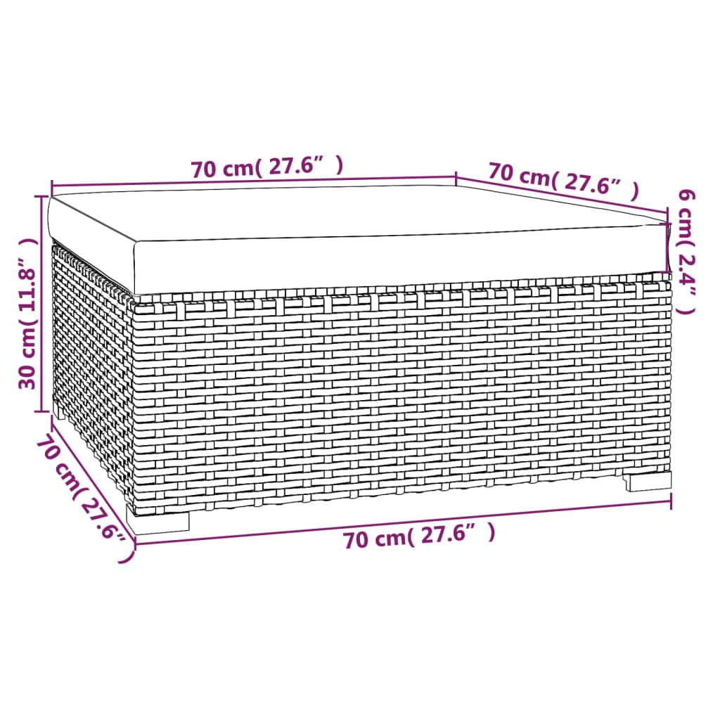 vidaXL Záhradná taburetka so sedákom hnedá 70x70x30 cm polyratan