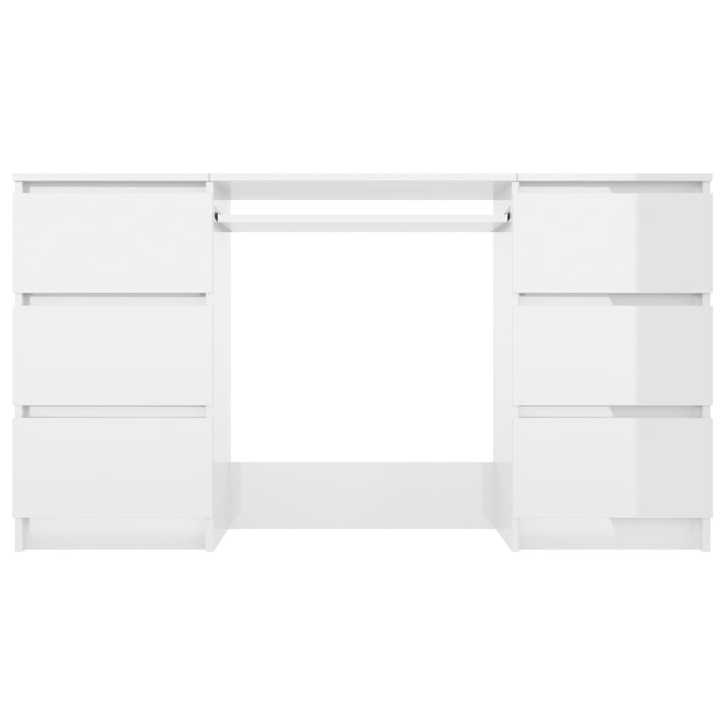 vidaXL Písací stôl, lesklý biely 140x50x77 cm, drevotrieska