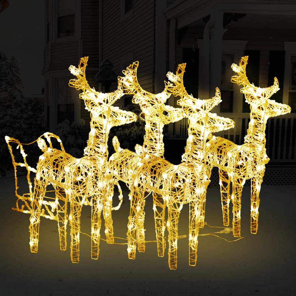 vidaXL Vianočná dekorácia so sobmi a saňami 240 LED akryl