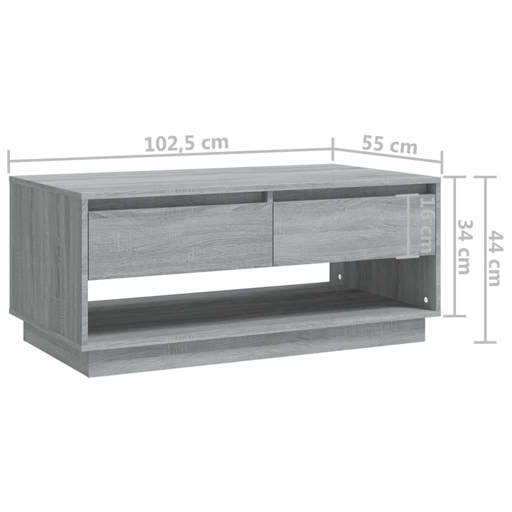 vidaXL Konferenčný stolík sivý dub sonoma 102,5x55x44 cm drevotrieska
