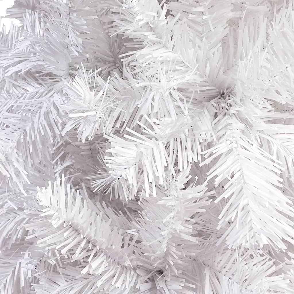 vidaXL Úzky osvetlený vianočný stromček s guľami, biely 120 cm