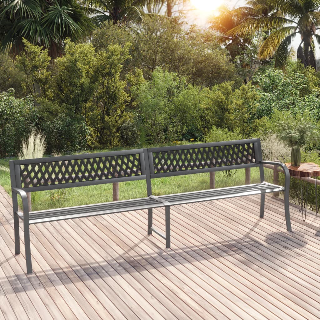 vidaXL Dvojitá záhradná lavička 246 cm sivá oceľová