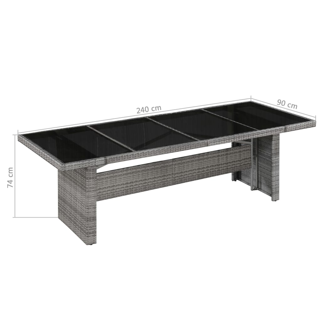 vidaXL Záhradný stôl 240x90x74 cm, polyratan a sklo