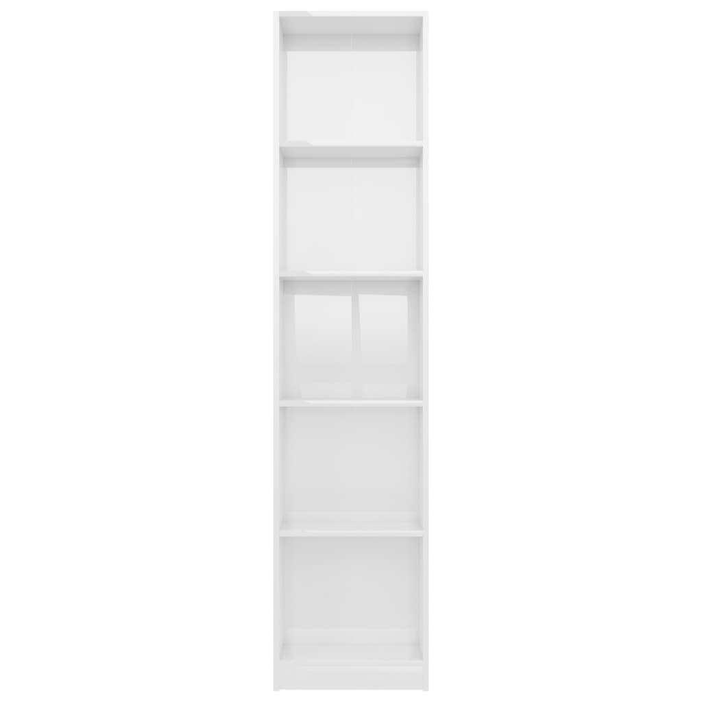 vidaXL Knižnica, 5 políc, lesklá biela 40x24x175 cm, kompozitné drevo