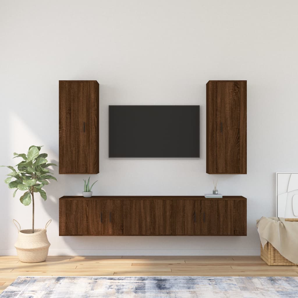 vidaXL 4-dielna súprava TV skriniek hnedý dub spracované drevo