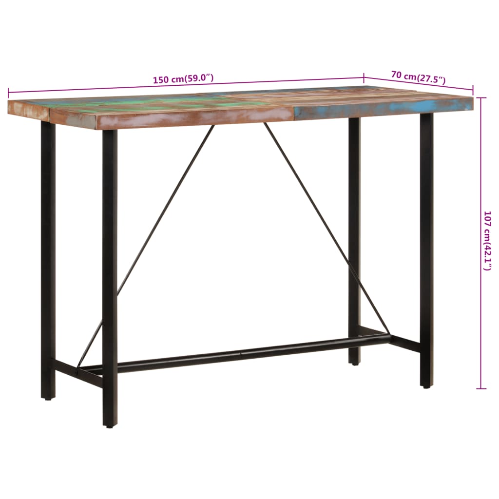vidaXL Barový stôl 150x70x107 cm masívne recyklované drevo a železo