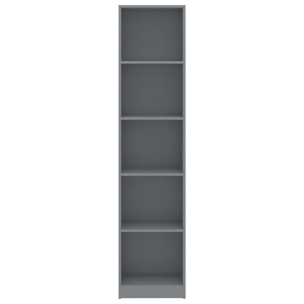 vidaXL Knižnica, 5 políc, sivá 40x24x175 cm, kompozitné drevo