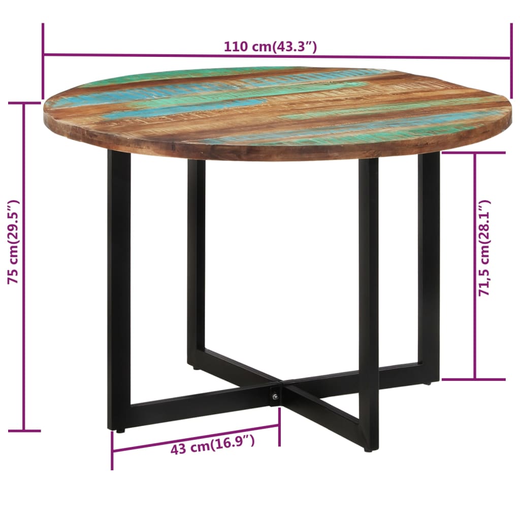 vidaXL Jedálenský stôl 110x75 cm recyklované masívne drevo