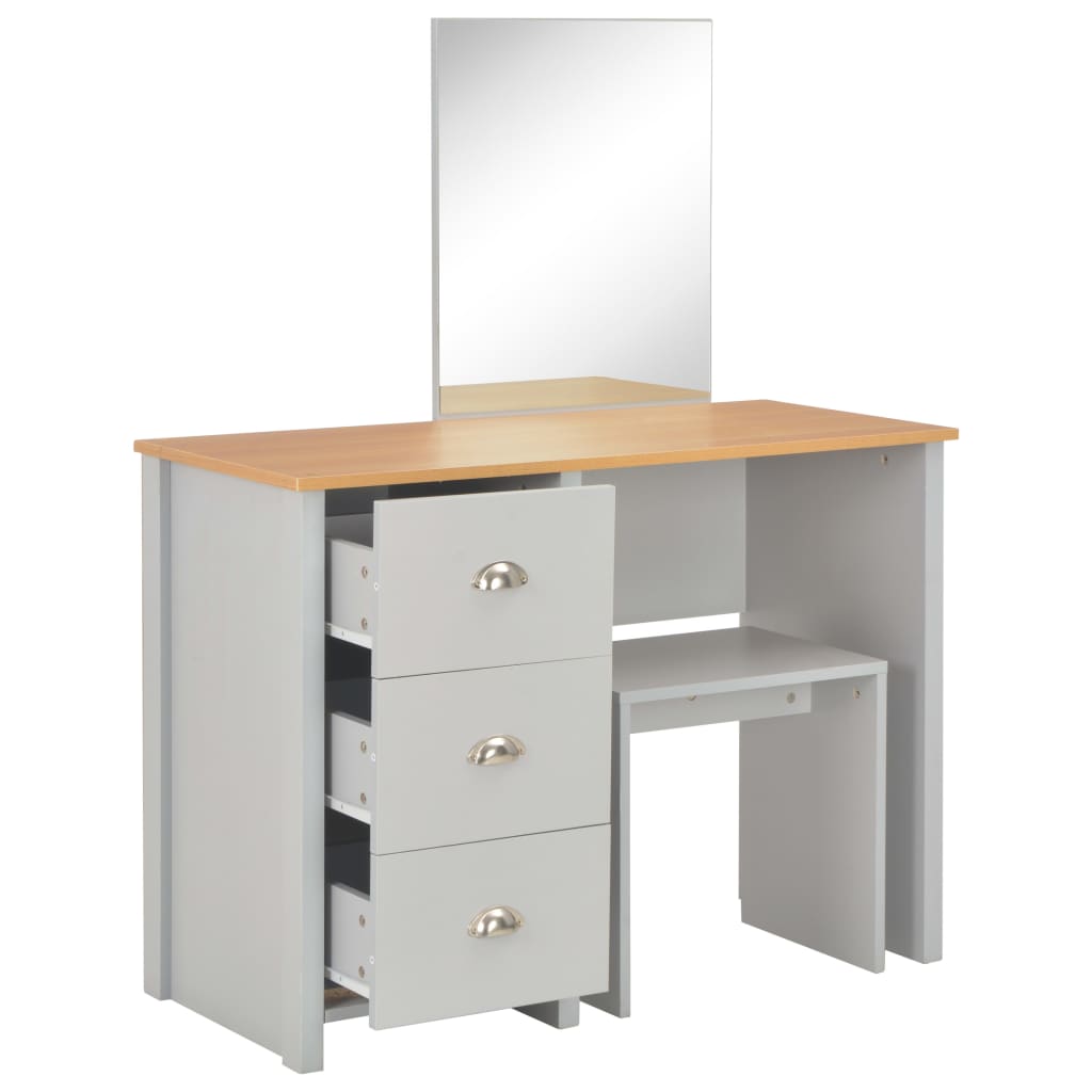 vidaXL Toaletný stolík so zrkadlom a stoličkou sivý 104x45x131 cm