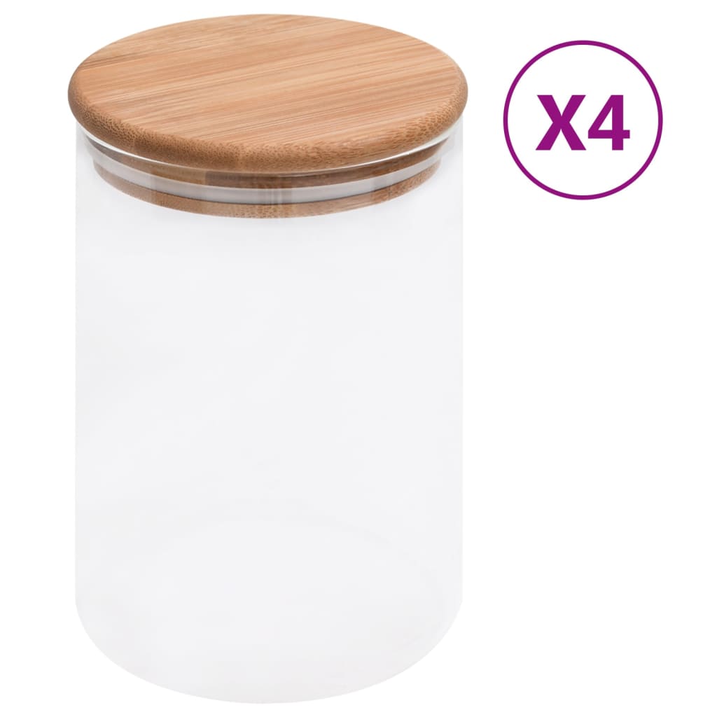 vidaXL Skladovacie sklenené poháre s bambusovými viečkami 4 ks 800 ml