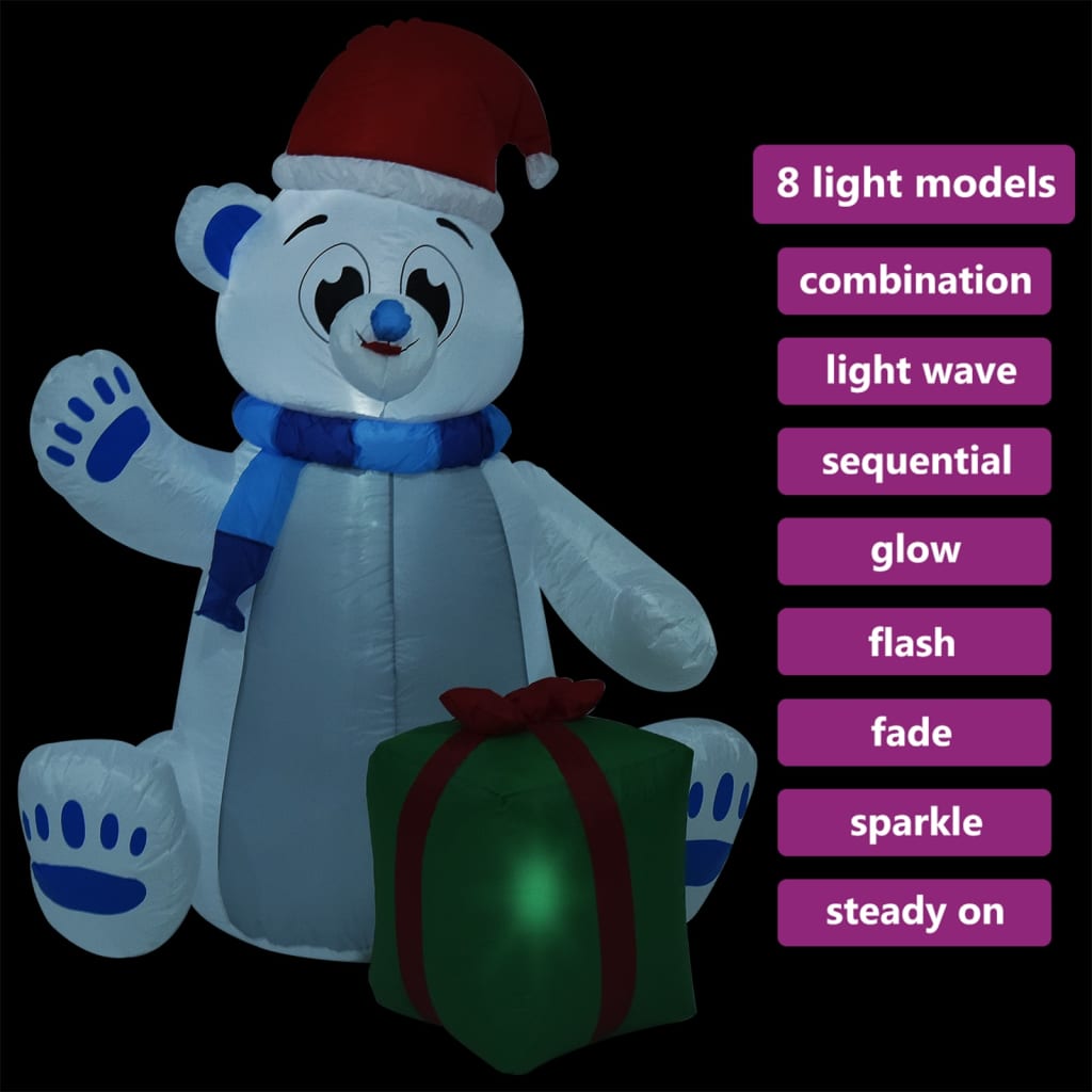 vidaXL Vianočný nafukovací ľadový medveď LED vnútorný a vonkajší 2,4 m