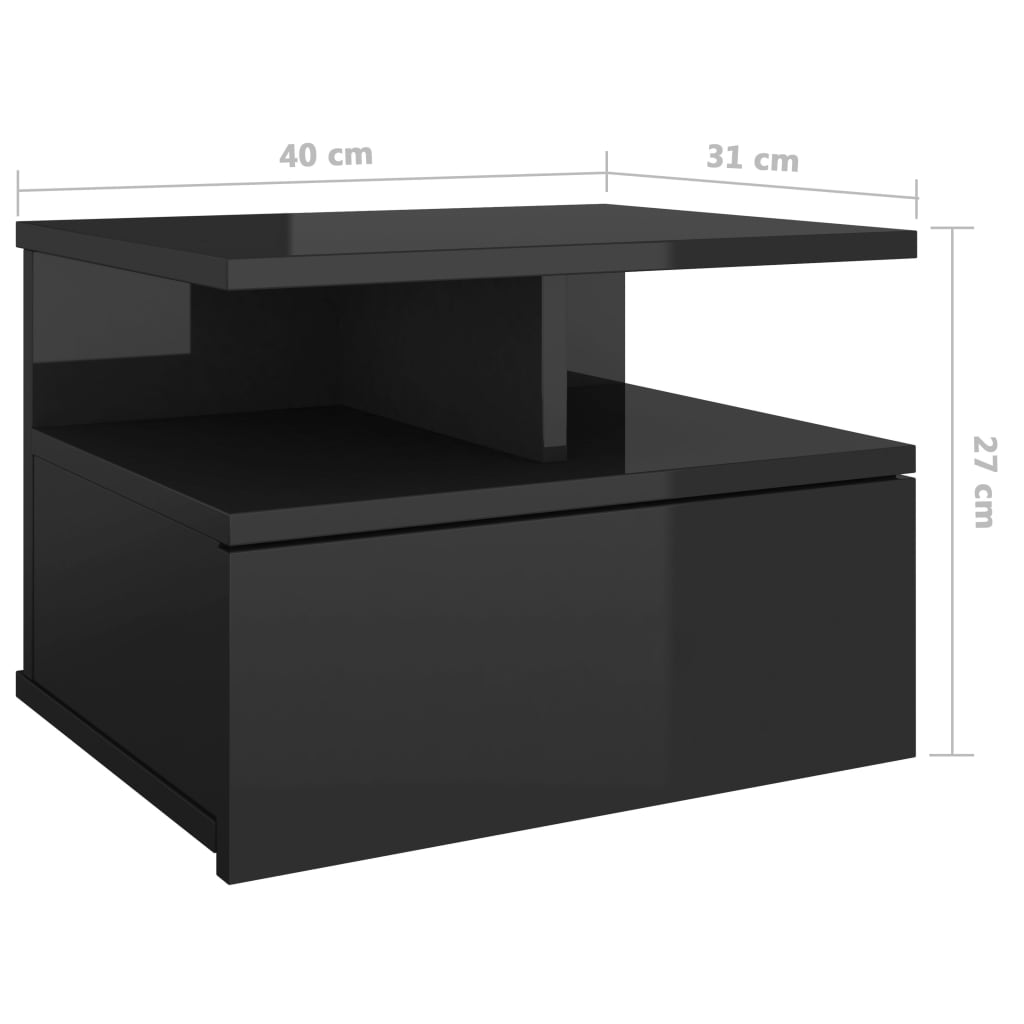 vidaXL Nástenný nočný stolík lesklý čierny 40x31x27cm kompozitné drevo