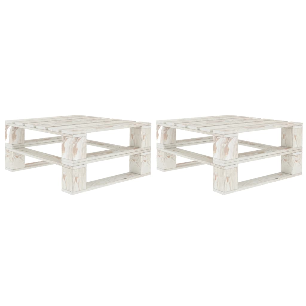 vidaXL Záhradné stoly z paliet 2 ks, biele, drevo