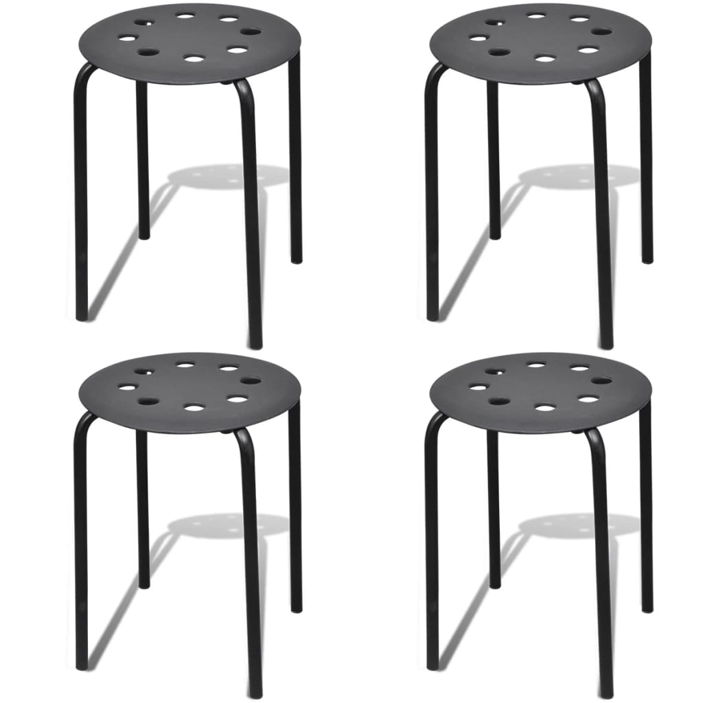 vidaXL Stohovateľné stoličky 4 ks, čierne, plast
