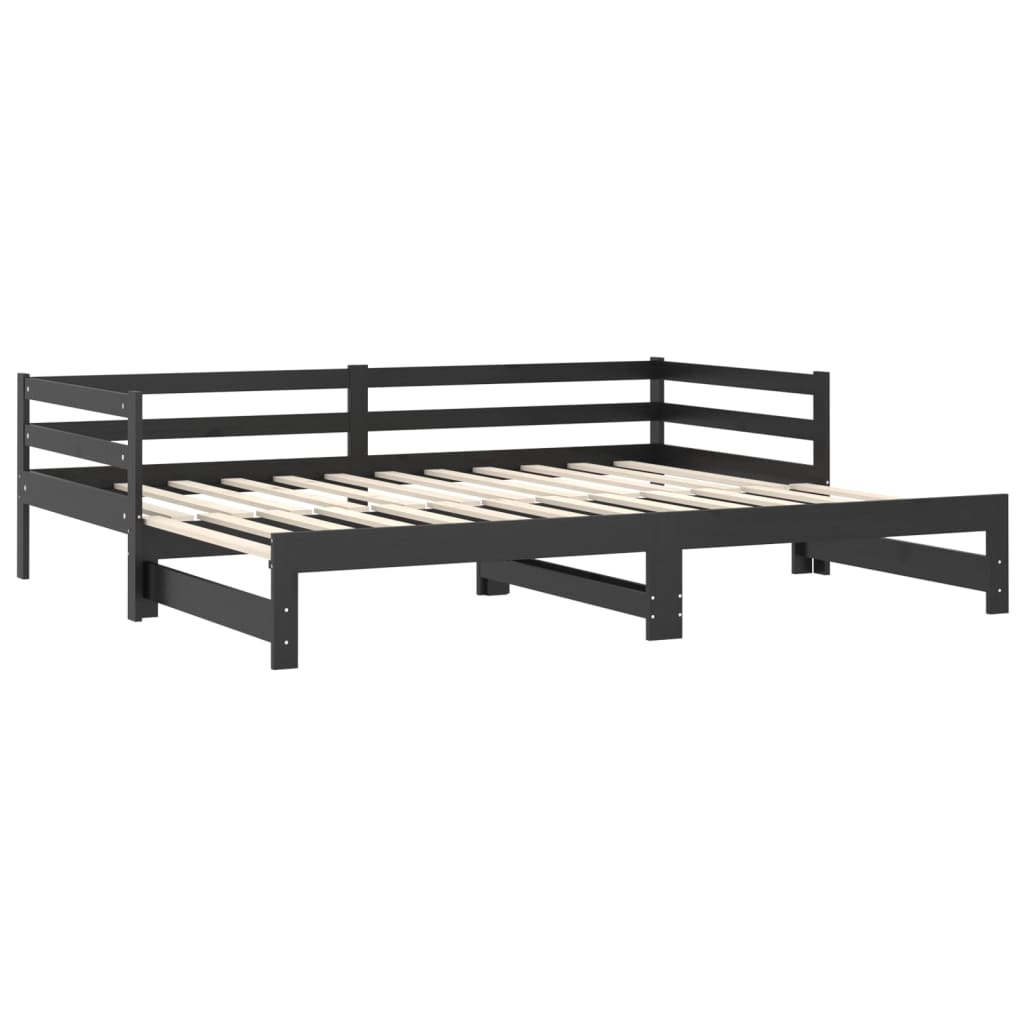 vidaXL Rozkladacia denná posteľ čierna borovicový masív 2x(90x200) cm