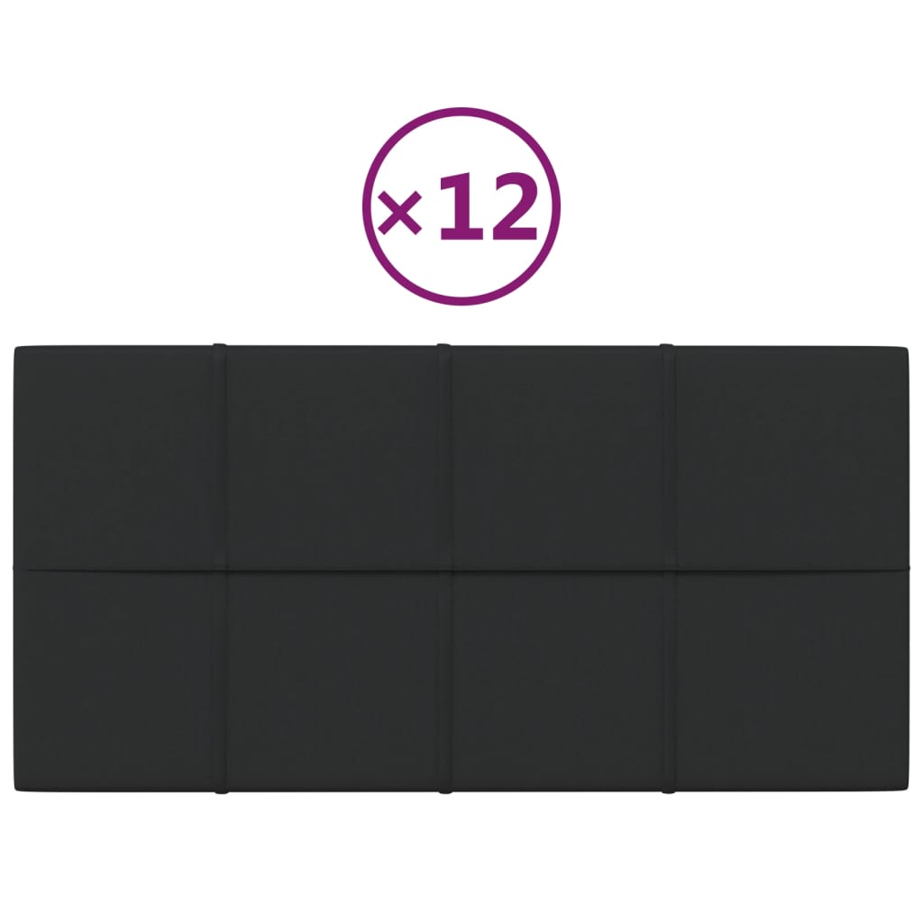 vidaXL Nástenné panely 12 ks čierne 60x30 cm látka 2,16 m²