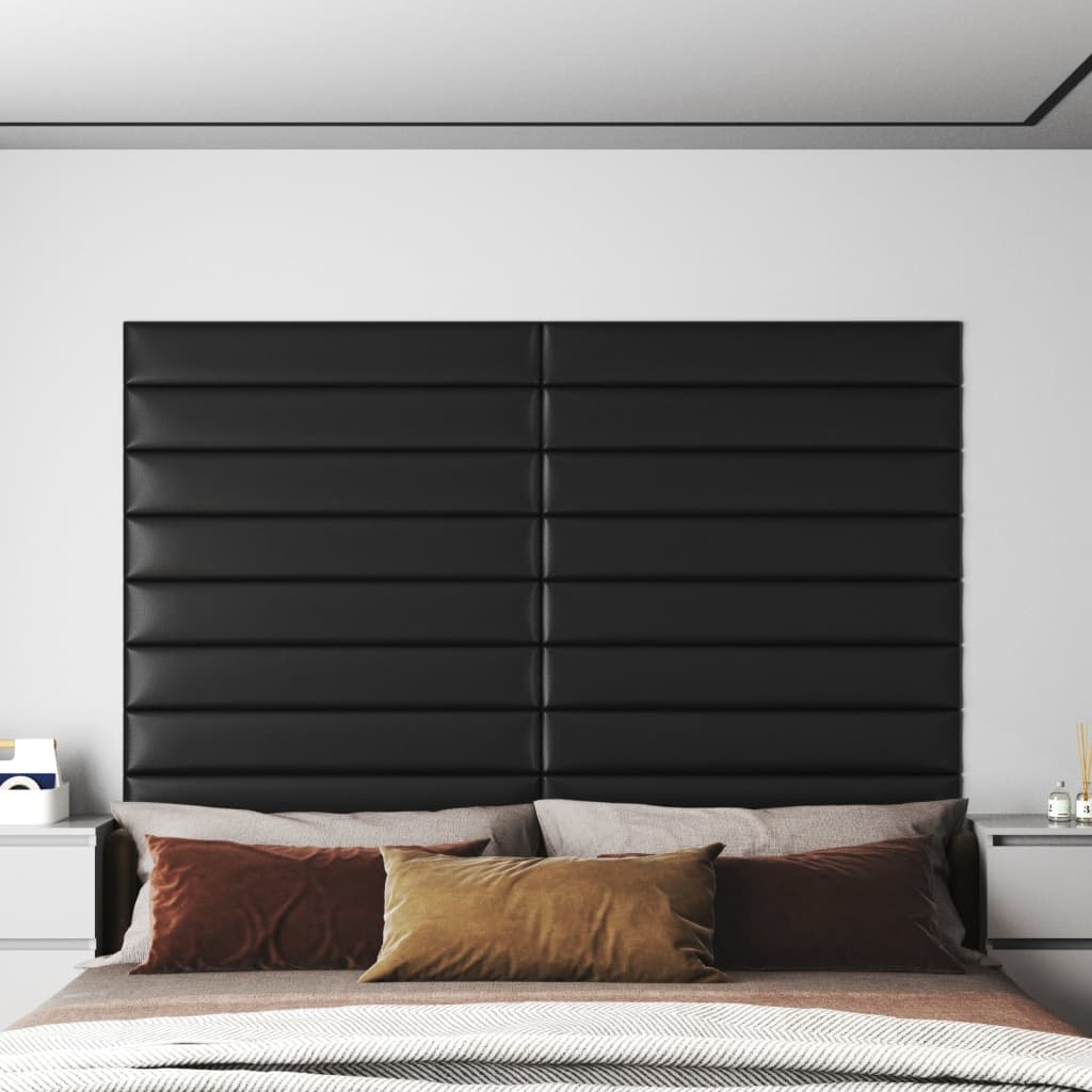 vidaXL Nástenné panely 12 ks čierne 90x15 cm umelá koža 1,62 m²