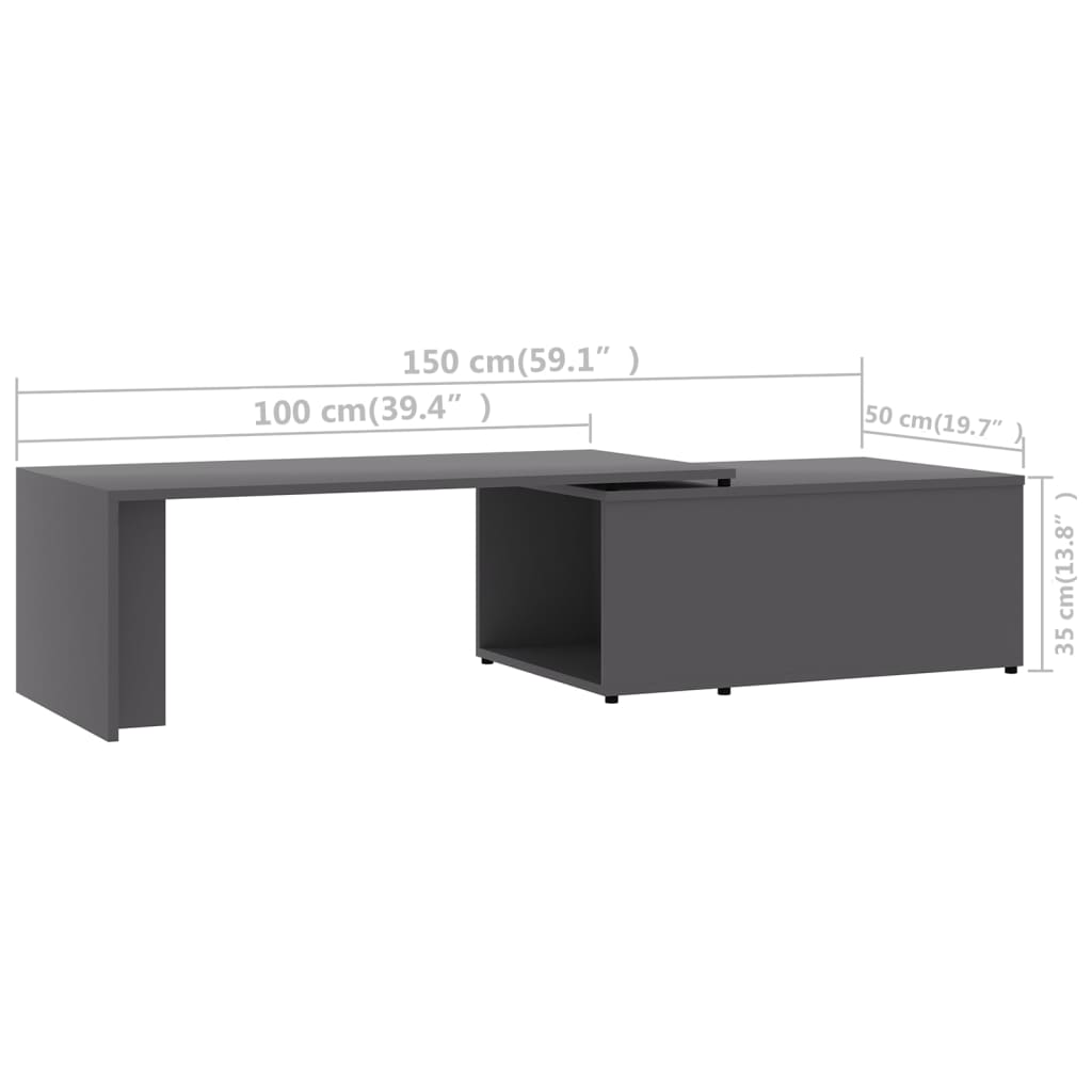 vidaXL Konferenčný stolík sivý 150x50x35 cm drevotrieska