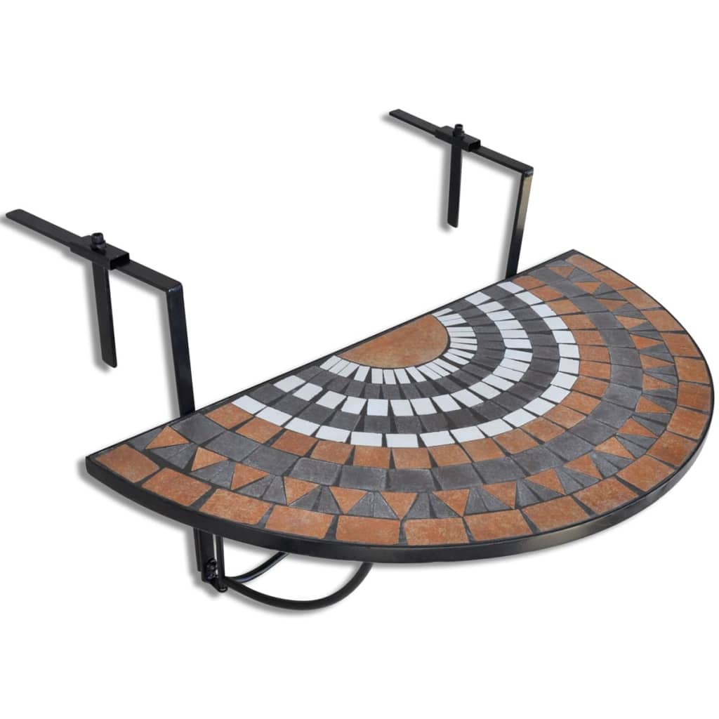 vidaXL Závesný stolík na balkón, tehlovo biely, mozaikový