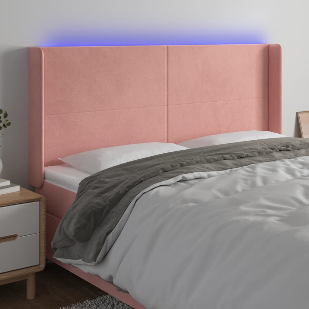 vidaXL Čelo postele s LED ružové 183x16x118/128 cm zamat