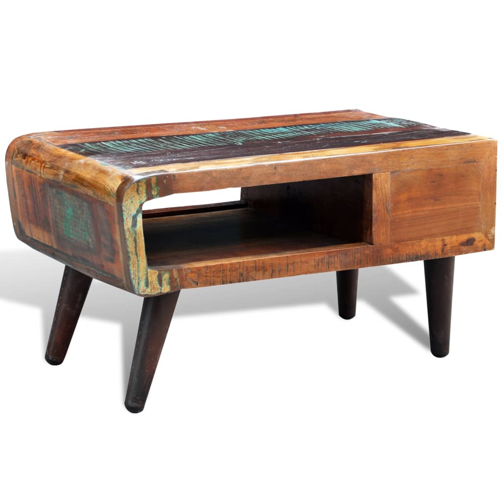 vidaXL Konferenčný stolík, zaoblený, 1 zásuvka, recyklované drevo
