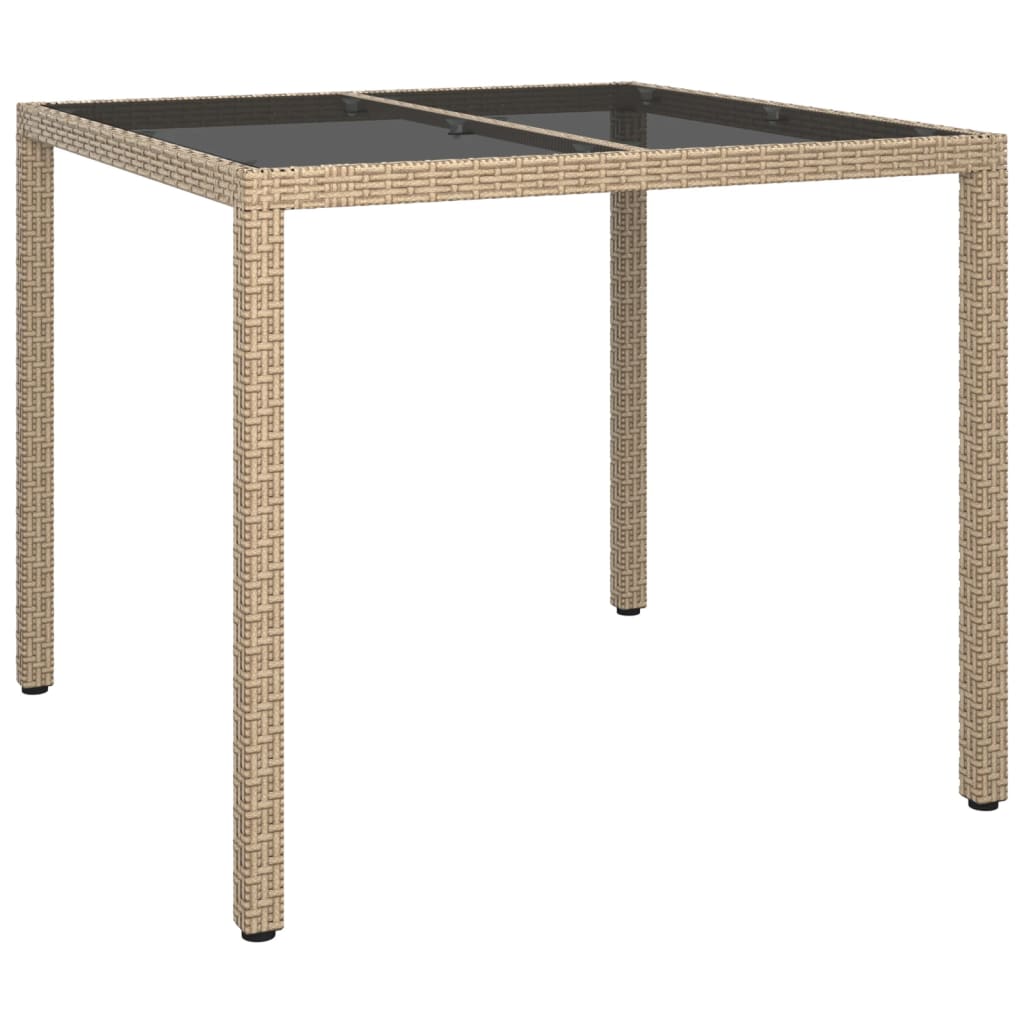 vidaXL Záhradný stôl 90x90x75 cm tvrdené sklo a polyratan béžový