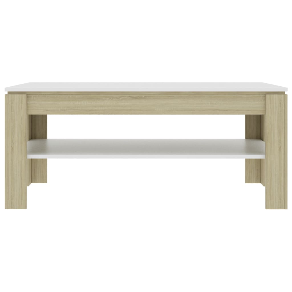 vidaXL Konferenčný stolík, biely a dub sonoma 110x60x47 cm, drevotrieska