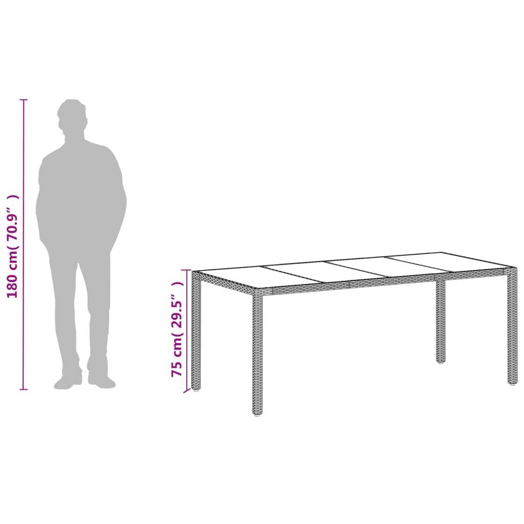 vidaXL Záhradný stôl so sklenenou doskou biely 190x90x75 cm polyratan