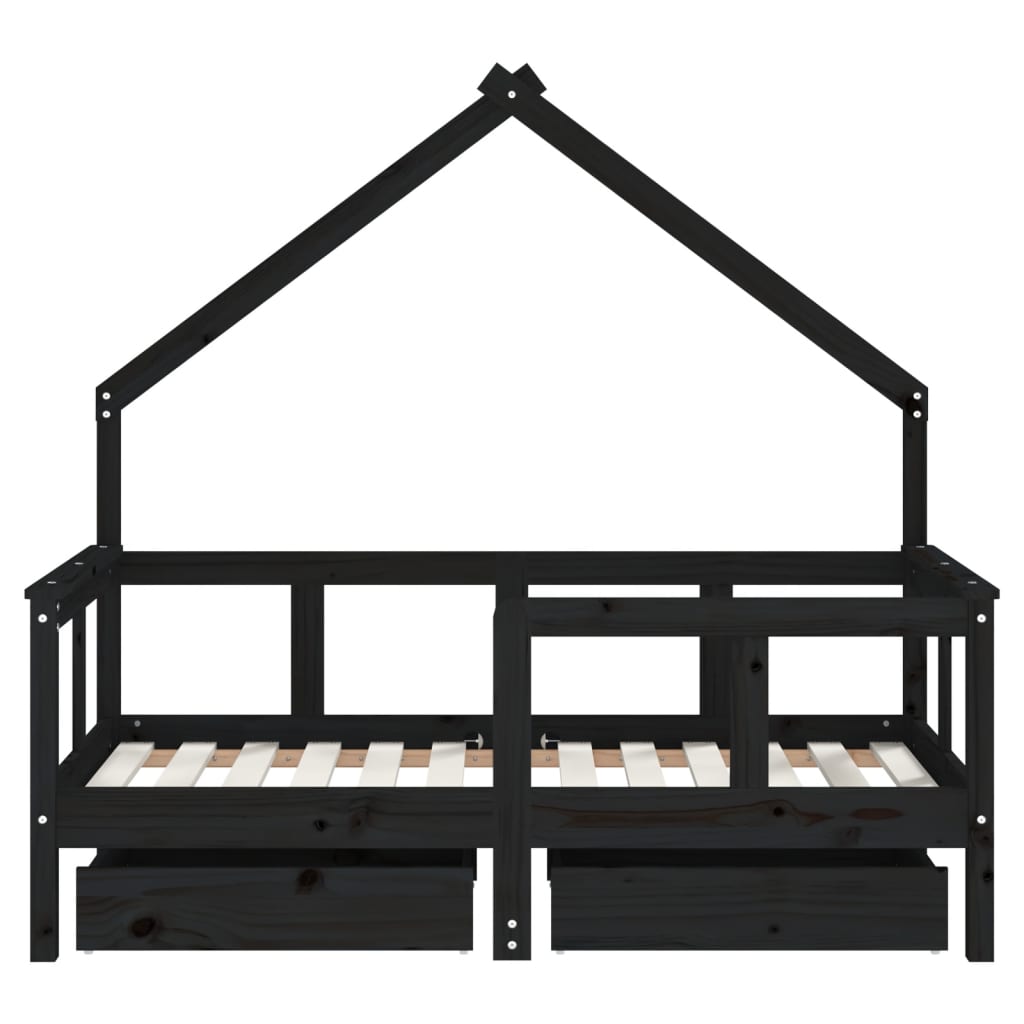 vidaXL Rám detskej postele so zásuvkami čierny 70x140 cm mas. borovica