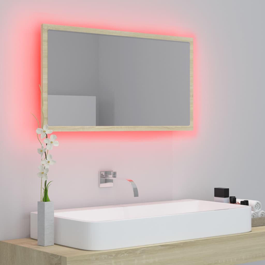 vidaXL LED kúpeľňové zrkadlo dubu sonoma 80x8,5x37 cm, akryl