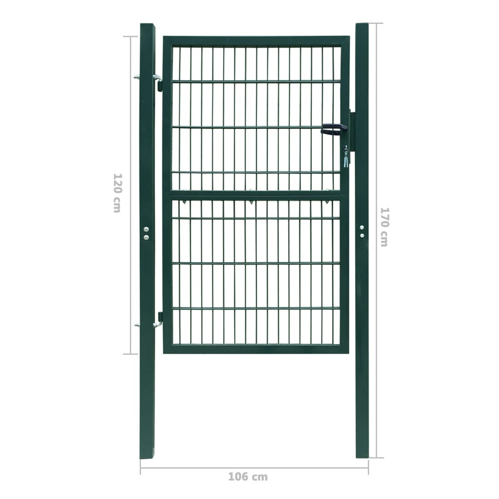 vidaXL Plotová brána 2D (jednokrídlová), zelená 106x170 cm