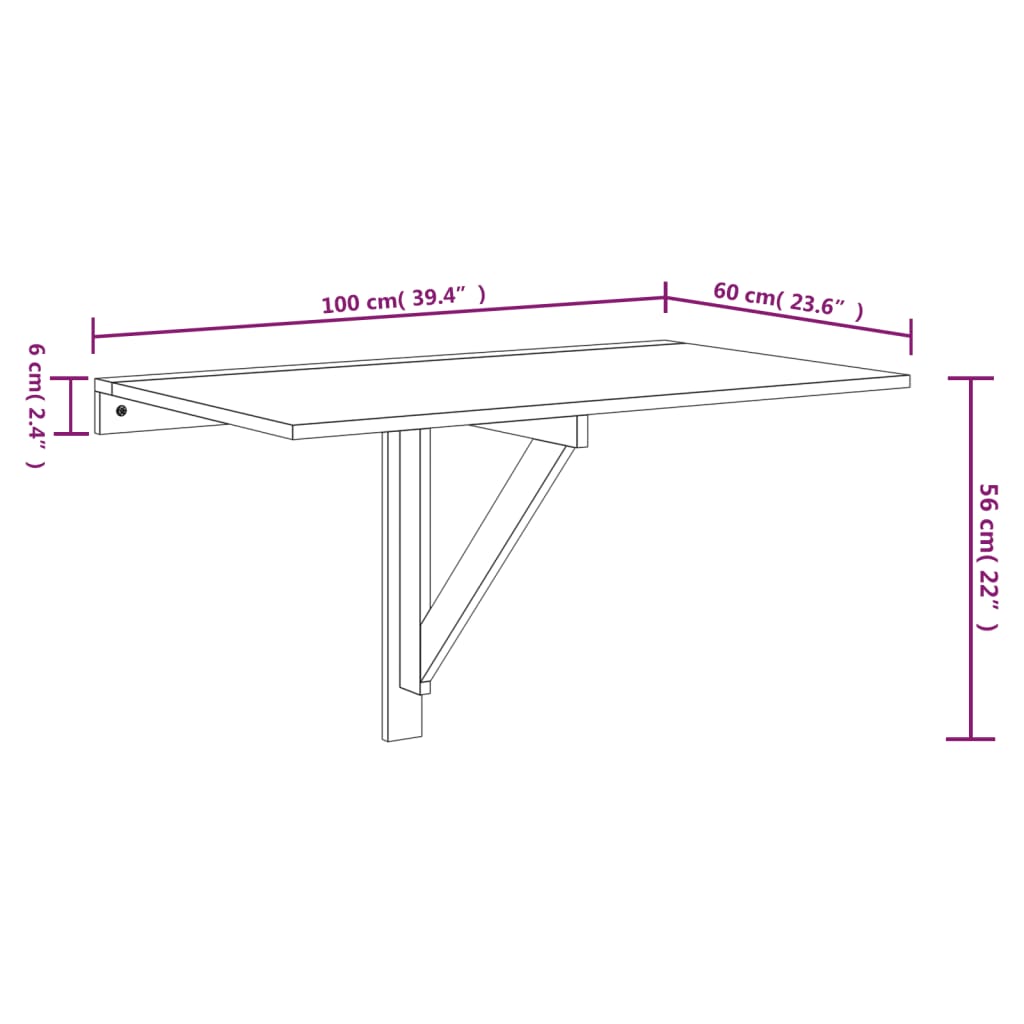 vidaXL Skladací nástenný stôl lesklý biely 100x60x56 cm spracov. drevo