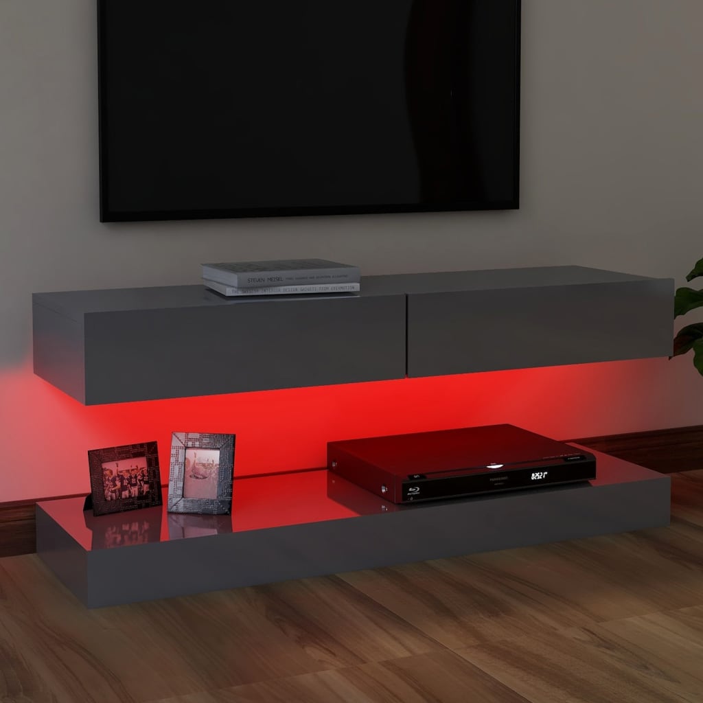 vidaXL TV skrinka s LED svetlami lesklá sivá 120x35 cm