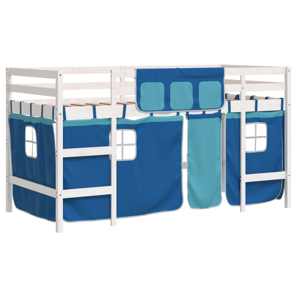 vidaXL Detská vyvýšená posteľ závesy modrá 80x200 cm masívna borovica