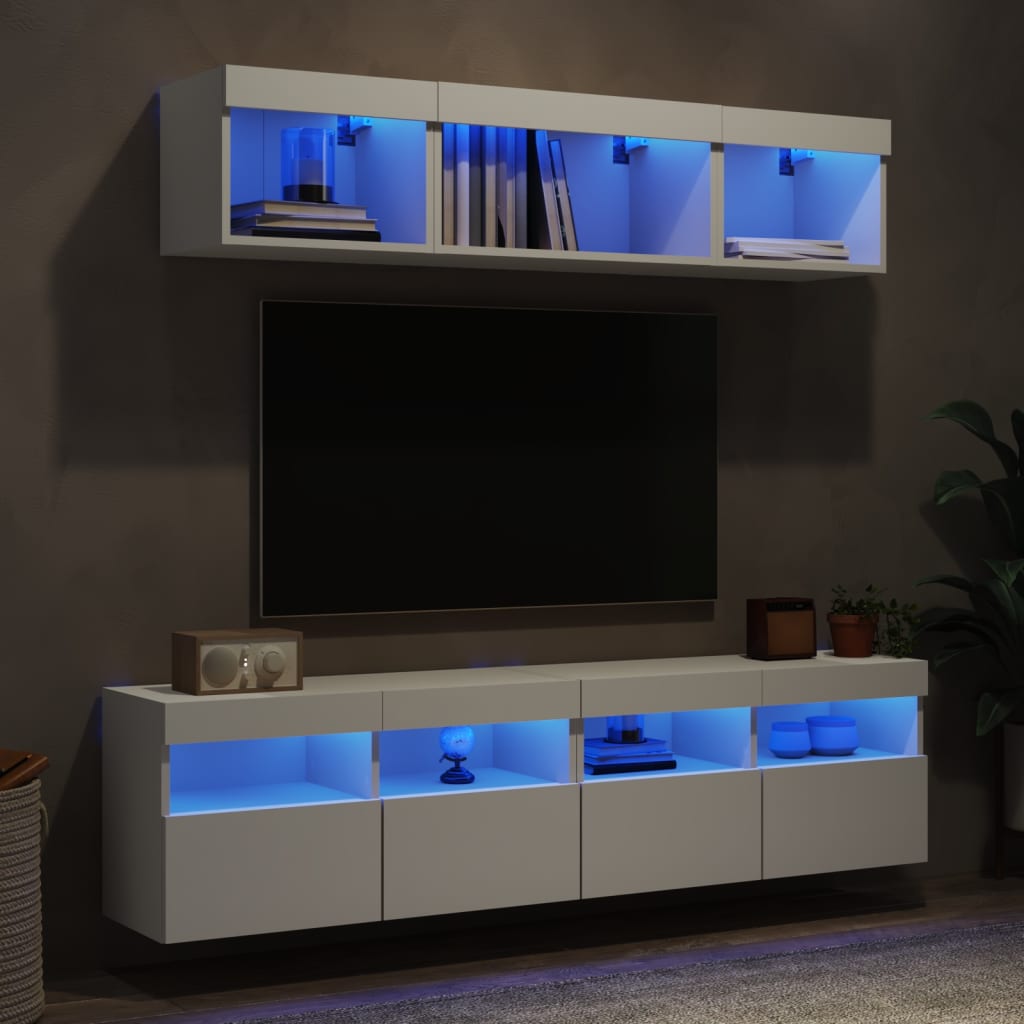 vidaXL 5-dielne TV nástenné skrinky s LED biele kompozitné drevo