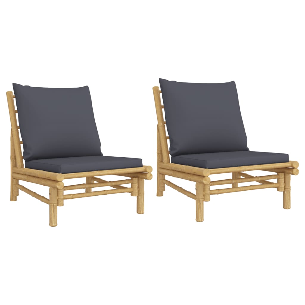 vidaXL Záhradné stoličky 2 ks s tmavosivými vankúšmi bambus