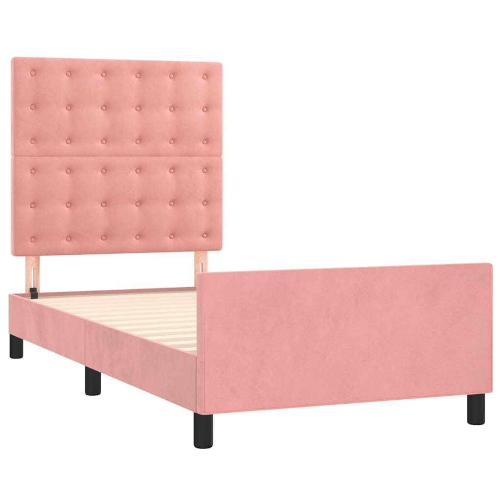 vidaXL Rám postele s čelom ružový 90x190 cm zamat