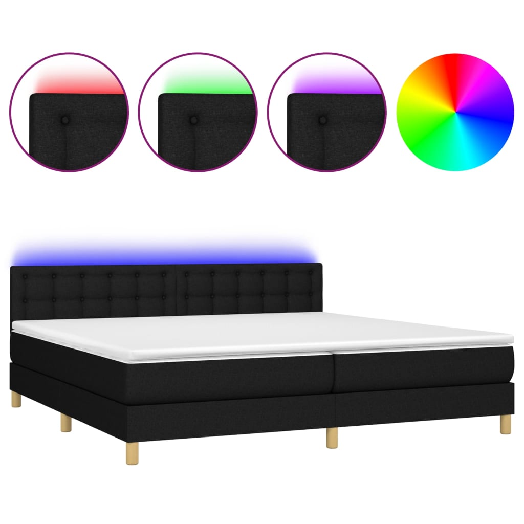 vidaXL Posteľ boxsping s matracom a LED čierna 200x200 cm látka
