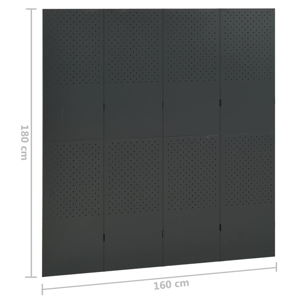 vidaXL Paraván so 4 panelmi, antracitová 160x180 cm oceľ