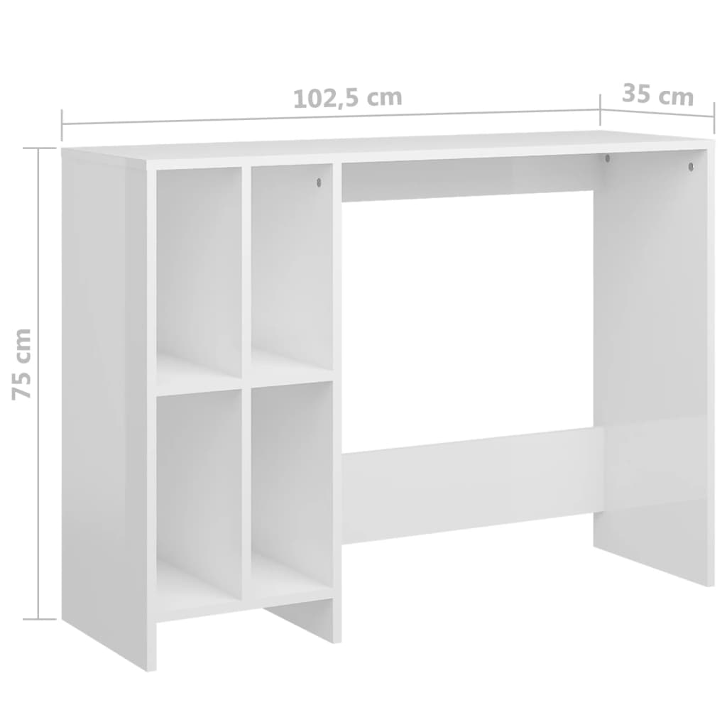 vidaXL Stôl na notebook vysoký lesk biely 102,5x35x75 cm drevotrieska