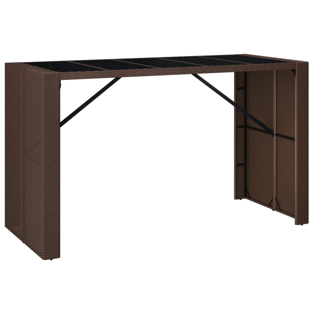 vidaXL Barový stôl so sklenenou doskou hnedý 185x80x110 cm polyratan