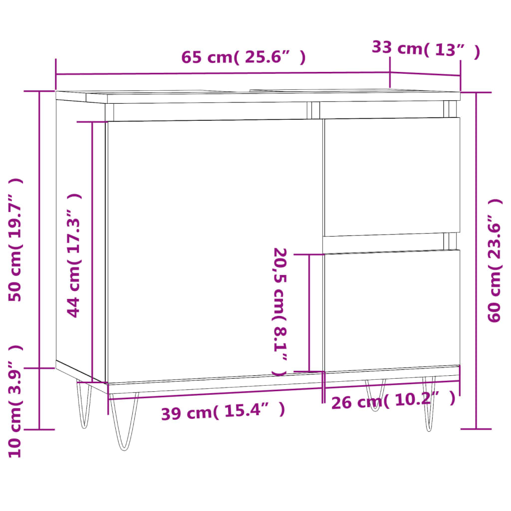 vidaXL Skrinka do kúpeľne betónová sivá 65x33x60 cm kompozitné drevo